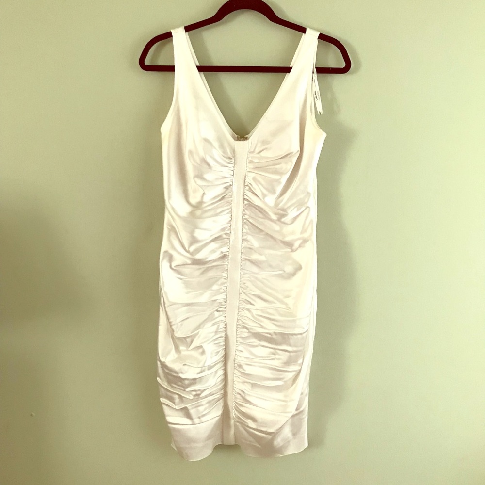 Calvin Klein White cocktail ruched dress, size 6